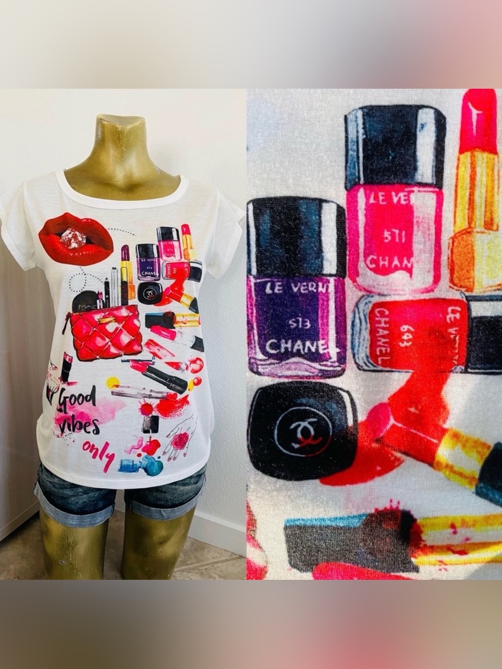 Fun Italian Tee Shirt From ROME Italy STATUS Cosmetics Print Medium